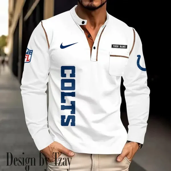 Indianapolis Colts Men's Long Sleeve Stand Casual Shirt Trending 2025 SPTLSCS014 - Image 3