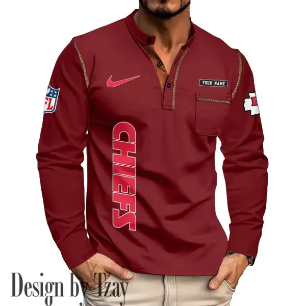 Kansas City Chiefs Men's Long Sleeve Stand Casual Shirt Trending 2025 SPTLSCS016