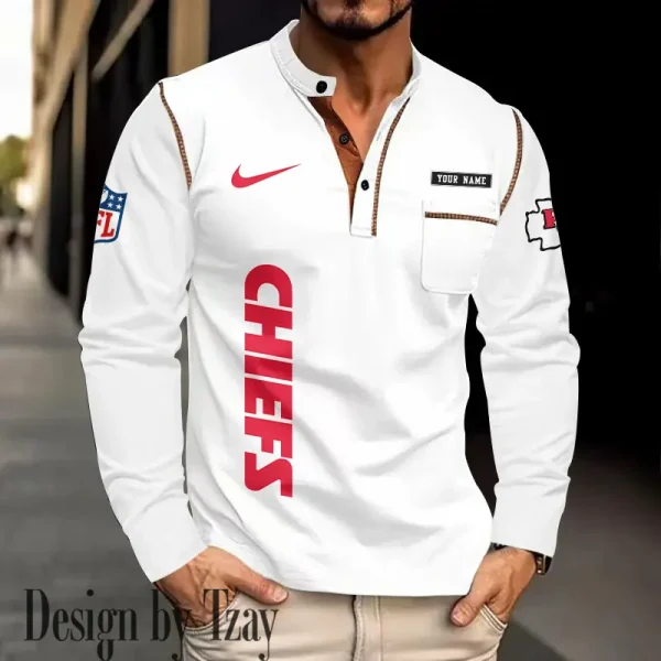 Kansas City Chiefs Men's Long Sleeve Stand Casual Shirt Trending 2025 SPTLSCS016 - Image 2