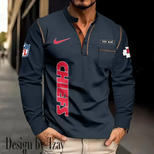 Kansas City Chiefs Men's Long Sleeve Stand Casual Shirt Trending 2025 SPTLSCS016 - Image 3