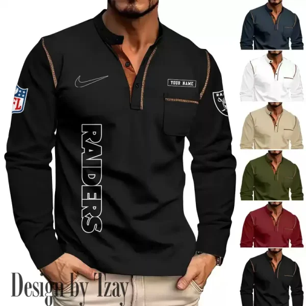 Las Vegas Raiders Men's Long Sleeve Stand Casual Shirt Trending 2025 SPTLSCS017
