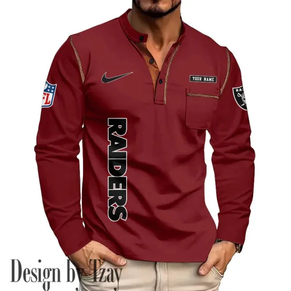 Las Vegas Raiders Men's Long Sleeve Stand Casual Shirt Trending 2025 SPTLSCS017 - Image 2