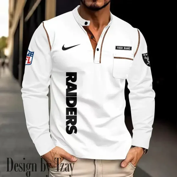 Las Vegas Raiders Men's Long Sleeve Stand Casual Shirt Trending 2025 SPTLSCS017 - Image 3