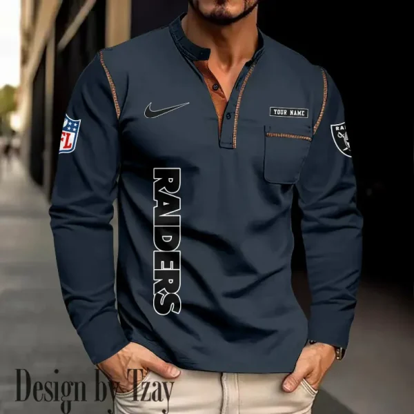 Las Vegas Raiders Men's Long Sleeve Stand Casual Shirt Trending 2025 SPTLSCS017 - Image 4