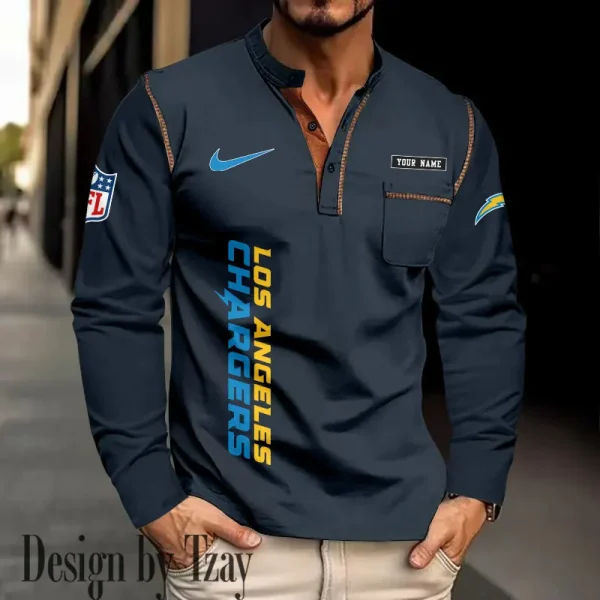 Los Angeles Chargers Men's Long Sleeve Stand Casual Shirt Trending 2025 SPTLSCS018 - Image 2