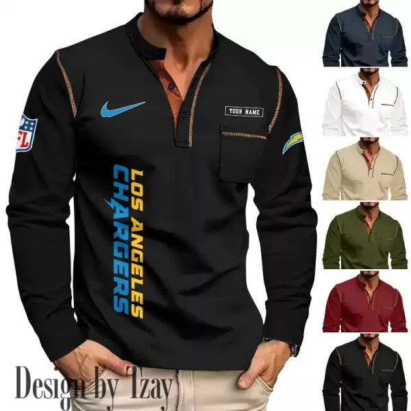 Los Angeles Chargers Men's Long Sleeve Stand Casual Shirt Trending 2025 SPTLSCS018 - Image 4