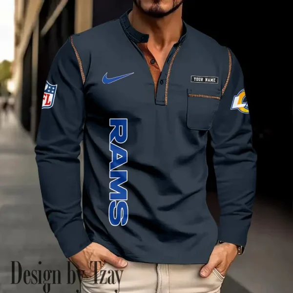Los Angeles Rams Men's Long Sleeve Stand Casual Shirt Trending 2025 SPTLSCS019 - Image 3