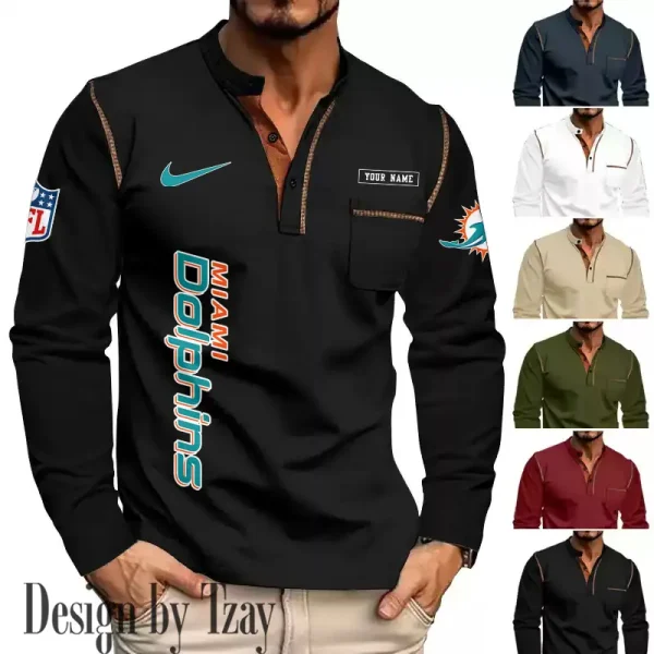Miami Dolphins Men's Long Sleeve Stand Casual Shirt Trending 2025 SPTLSCS020