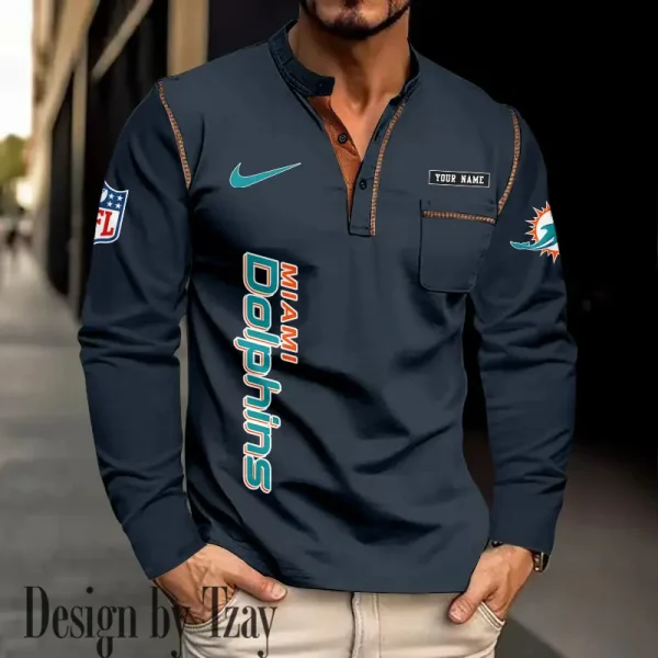 Miami Dolphins Men's Long Sleeve Stand Casual Shirt Trending 2025 SPTLSCS020 - Image 3