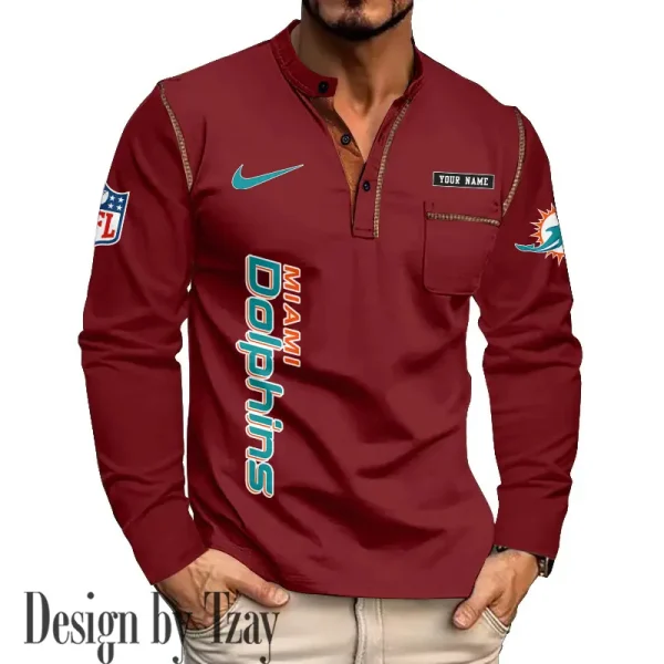 Miami Dolphins Men's Long Sleeve Stand Casual Shirt Trending 2025 SPTLSCS020 - Image 4