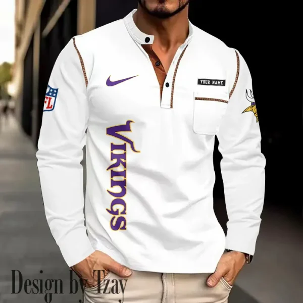 Minnesota Vikings Men's Long Sleeve Stand Casual Shirt Trending 2025 SPTLSCS021