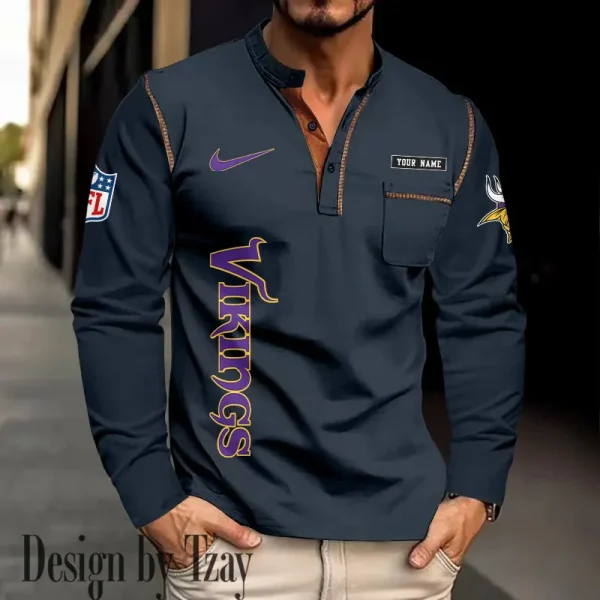 Minnesota Vikings Men's Long Sleeve Stand Casual Shirt Trending 2025 SPTLSCS021 - Image 2