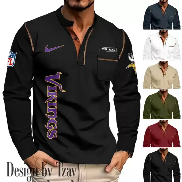 Minnesota Vikings Men's Long Sleeve Stand Casual Shirt Trending 2025 SPTLSCS021 - Image 4