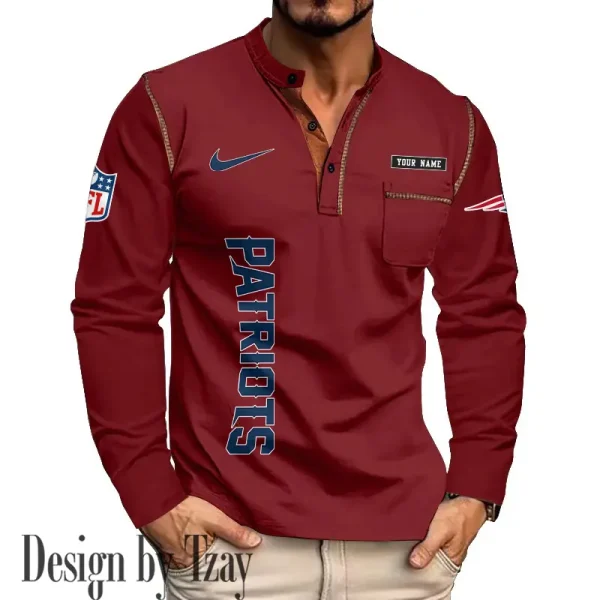 New England Patriots Men's Long Sleeve Stand Casual Shirt Trending 2025 SPTLSCS022