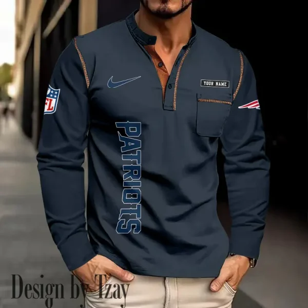 New England Patriots Men's Long Sleeve Stand Casual Shirt Trending 2025 SPTLSCS022 - Image 3