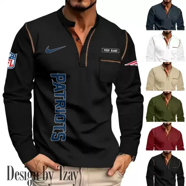 New England Patriots Men's Long Sleeve Stand Casual Shirt Trending 2025 SPTLSCS022 - Image 4