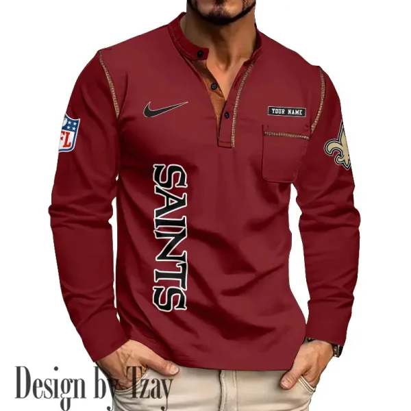 New Orleans Saints Men's Long Sleeve Stand Casual Shirt Trending 2025 SPTLSCS023
