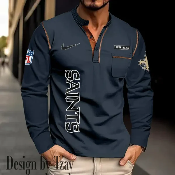 New Orleans Saints Men's Long Sleeve Stand Casual Shirt Trending 2025 SPTLSCS023 - Image 3