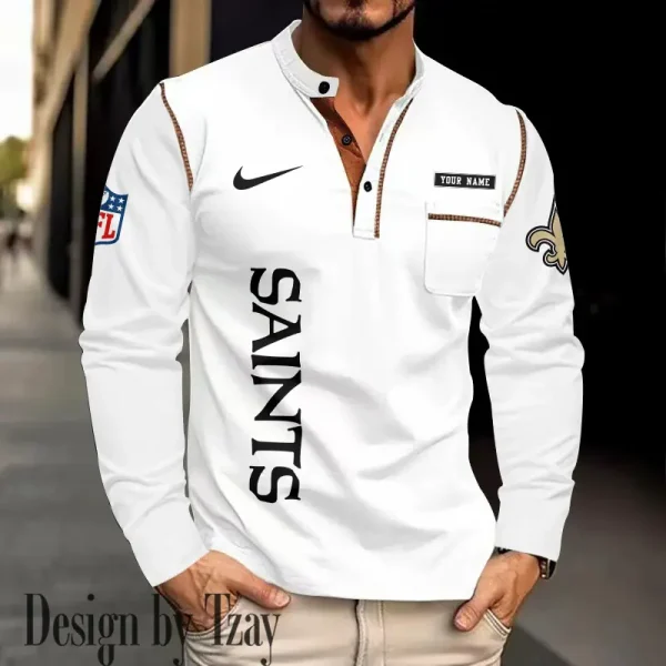 New Orleans Saints Men's Long Sleeve Stand Casual Shirt Trending 2025 SPTLSCS023 - Image 4
