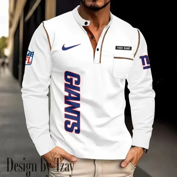 New York Giants Men's Long Sleeve Stand Casual Shirt Trending 2025 SPTLSCS024