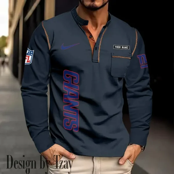 New York Giants Men's Long Sleeve Stand Casual Shirt Trending 2025 SPTLSCS024 - Image 2