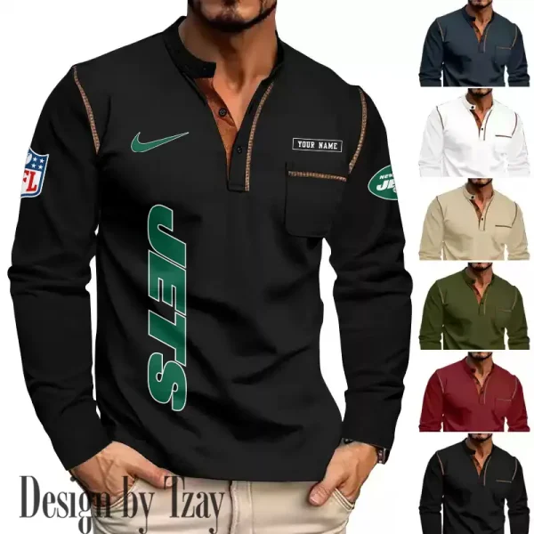 New York Jets Men's Long Sleeve Stand Casual Shirt Trending 2025 SPTLSCS025