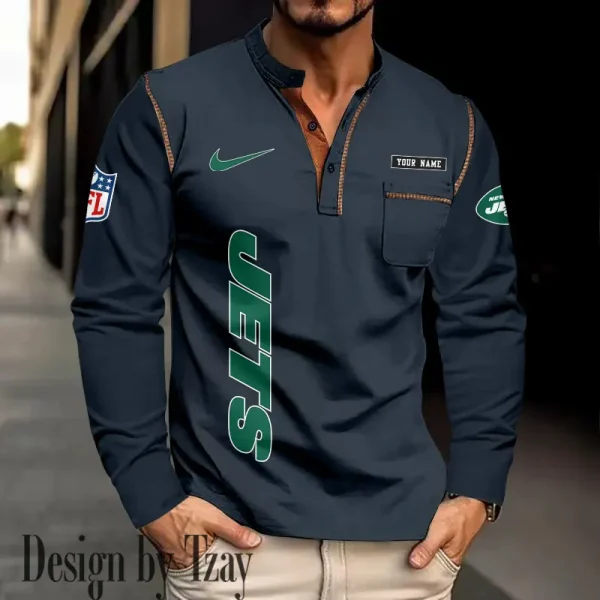 New York Jets Men's Long Sleeve Stand Casual Shirt Trending 2025 SPTLSCS025 - Image 2