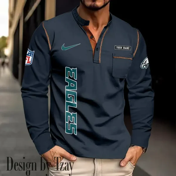 Philadelphia Eagles Men's Long Sleeve Stand Casual Shirt Trending 2025 SPTLSCS026