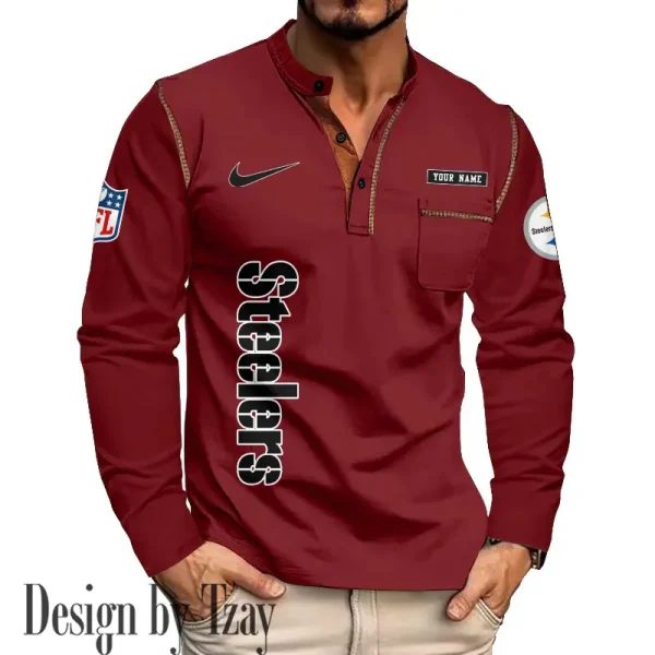 Pittsburgh Steelers Men's Long Sleeve Stand Casual Shirt Trending 2025 SPTLSCS027 - Image 3