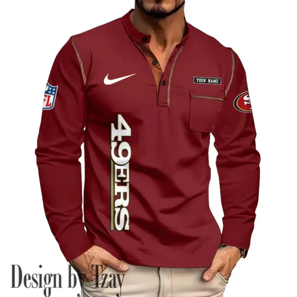 San Francisco 49ers Men's Long Sleeve Stand Casual Shirt Trending 2025 SPTLSCS028 - Image 2