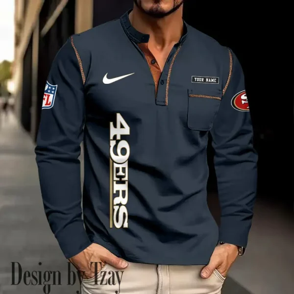 San Francisco 49ers Men's Long Sleeve Stand Casual Shirt Trending 2025 SPTLSCS028 - Image 3
