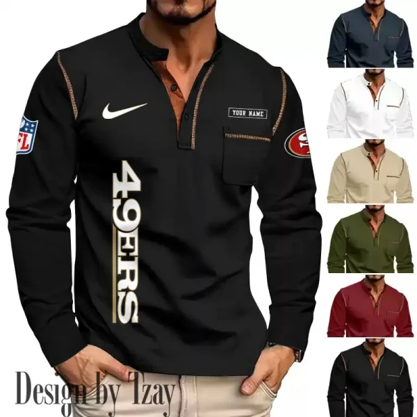 San Francisco 49ers Men's Long Sleeve Stand Casual Shirt Trending 2025 SPTLSCS028 - Image 4