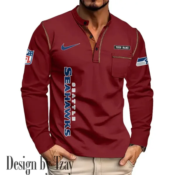 Seattle Seahawks Men's Long Sleeve Stand Casual Shirt Trending 2025 SPTLSCS029 - Image 2