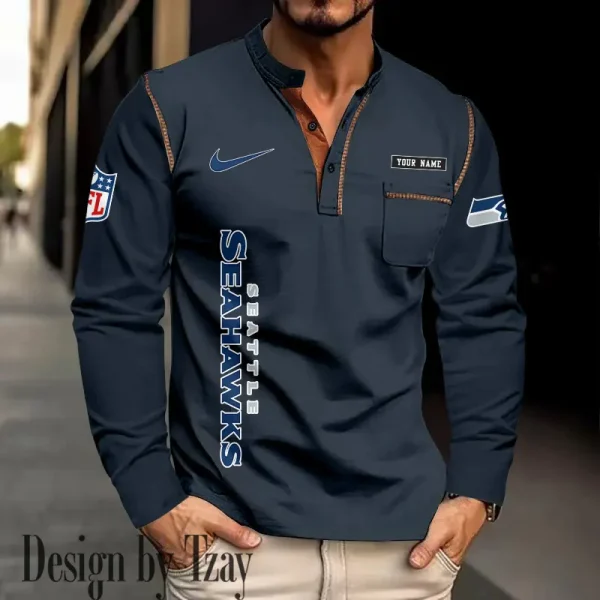 Seattle Seahawks Men's Long Sleeve Stand Casual Shirt Trending 2025 SPTLSCS029 - Image 3