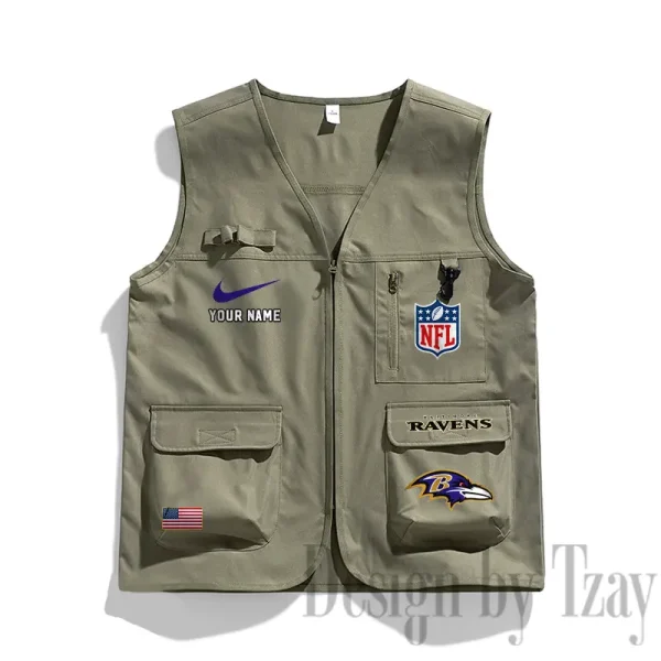 Baltimore Ravens Men's Outdoor Camping Jacket Vest Multi-Pocket Mountain Series SPTMOCJVMP003