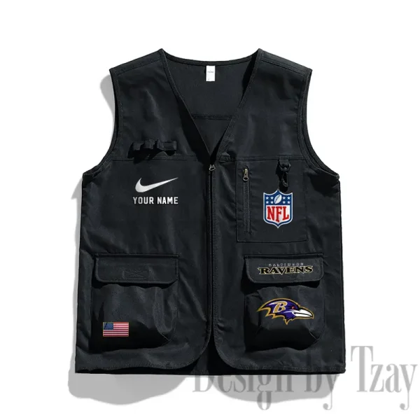 Baltimore Ravens Men's Outdoor Camping Jacket Vest Multi-Pocket Mountain Series SPTMOCJVMP003 - Image 2