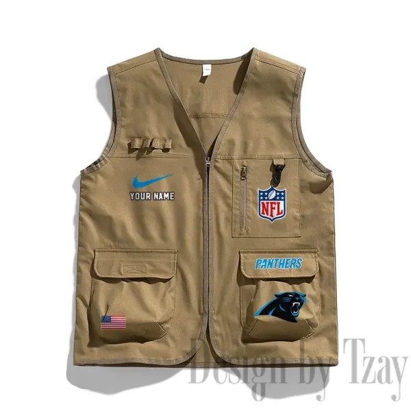 Carolina Panthers Men's Outdoor Camping Jacket Vest Multi-Pocket Mountain Series SPTMOCJVMP005