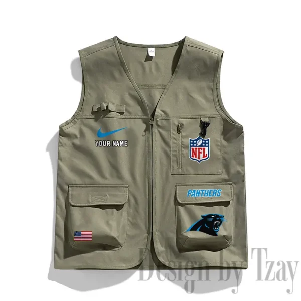 Carolina Panthers Men's Outdoor Camping Jacket Vest Multi-Pocket Mountain Series SPTMOCJVMP005 - Image 3