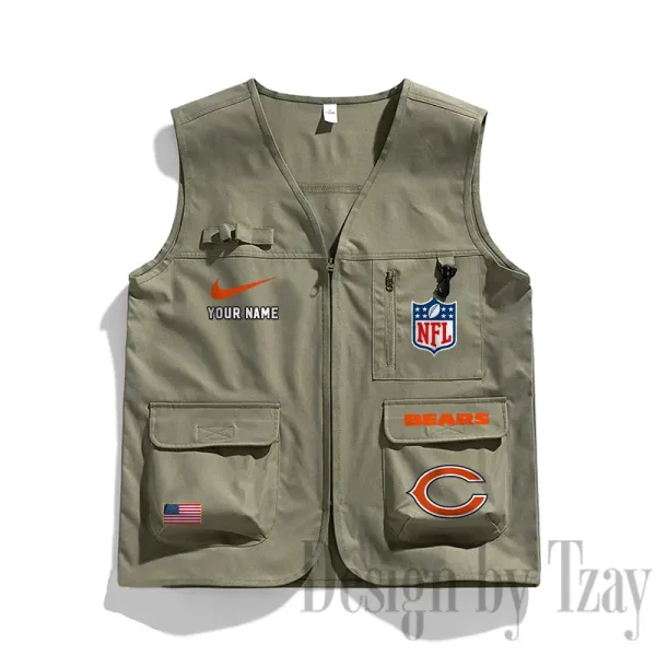 Chicago Bears Men's Outdoor Camping Jacket Vest Multi-Pocket Mountain Series SPTMOCJVMP006