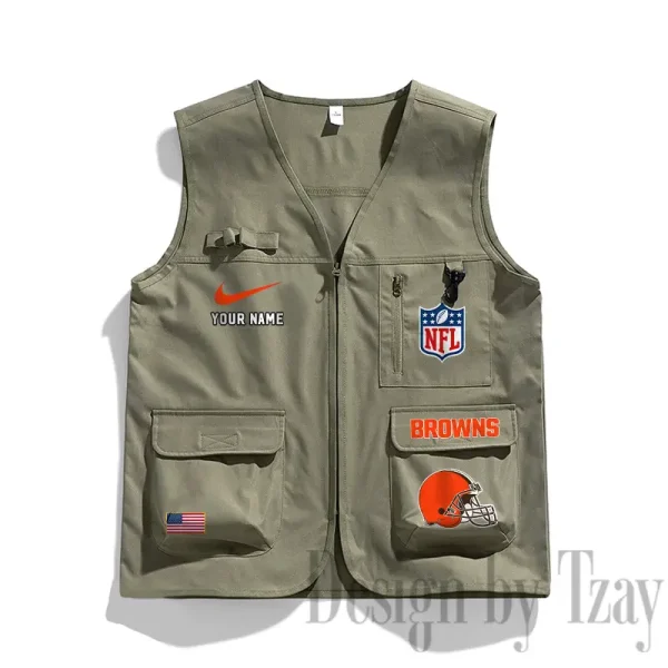 Cleveland Browns Men's Outdoor Camping Jacket Vest Multi-Pocket Mountain Series SPTMOCJVMP008