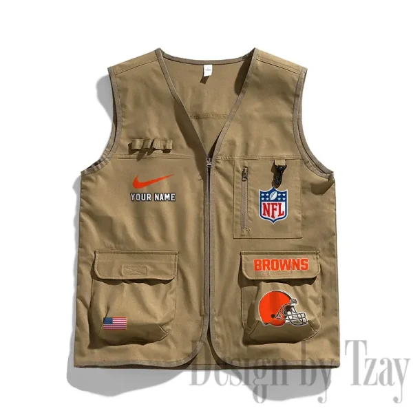 Cleveland Browns Men's Outdoor Camping Jacket Vest Multi-Pocket Mountain Series SPTMOCJVMP008 - Image 2