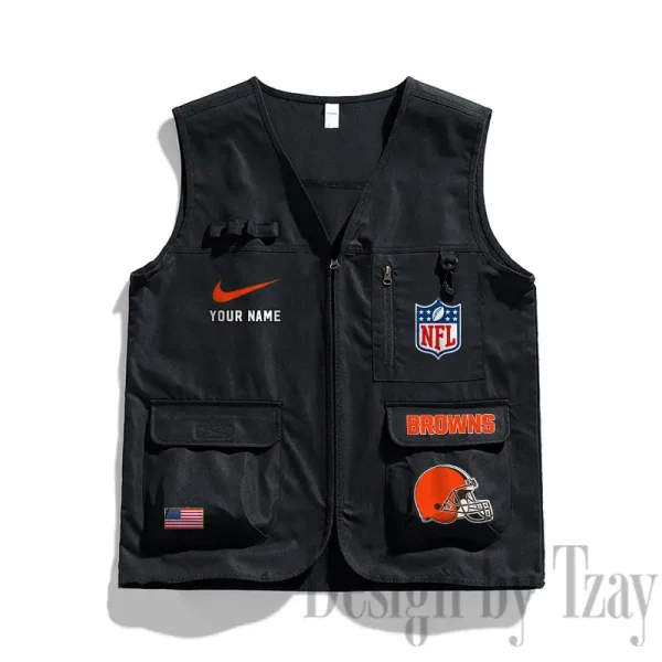 Cleveland Browns Men's Outdoor Camping Jacket Vest Multi-Pocket Mountain Series SPTMOCJVMP008 - Image 3