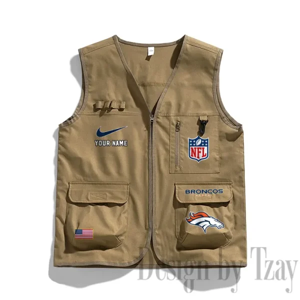 Denver Broncos Men's Outdoor Camping Jacket Vest Multi-Pocket Mountain Series SPTMOCJVMP010