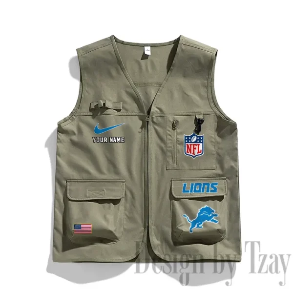 Detroit Lions Men's Outdoor Camping Jacket Vest Multi-Pocket Mountain Series SPTMOCJVMP011 - Image 2
