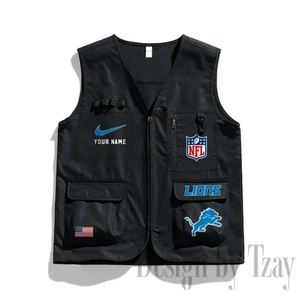 Detroit Lions Men's Outdoor Camping Jacket Vest Multi-Pocket Mountain Series SPTMOCJVMP011 - Image 3