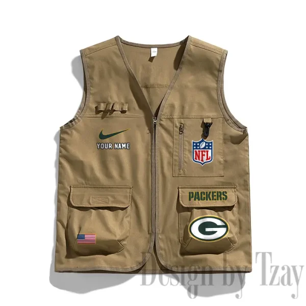 Green Bay Packers Men's Outdoor Camping Jacket Vest Multi-Pocket Mountain Series SPTMOCJVMP012