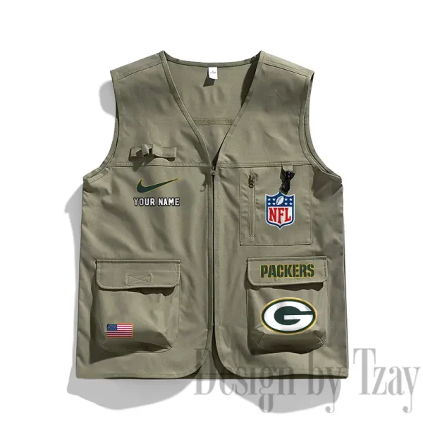 Green Bay Packers Men's Outdoor Camping Jacket Vest Multi-Pocket Mountain Series SPTMOCJVMP012 - Image 2