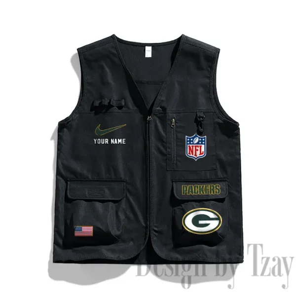 Green Bay Packers Men's Outdoor Camping Jacket Vest Multi-Pocket Mountain Series SPTMOCJVMP012 - Image 3