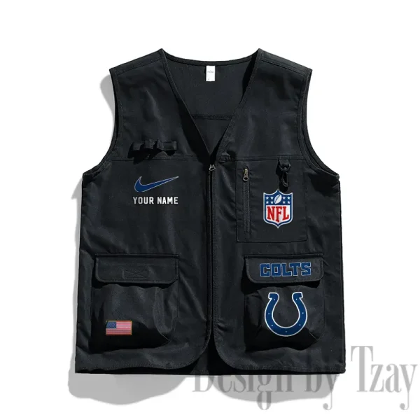 Indianapolis Colts Men's Outdoor Camping Jacket Vest Multi-Pocket Mountain Series SPTMOCJVMP014