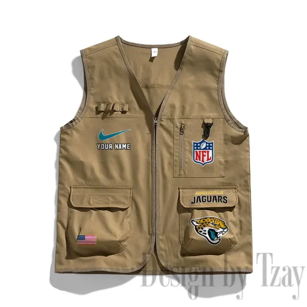 Jacksonville Jaguars Men's Outdoor Camping Jacket Vest Multi-Pocket Mountain Series SPTMOCJVMP015